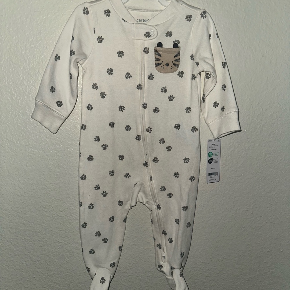 Carter's Cream and Gray Paw Print Footie